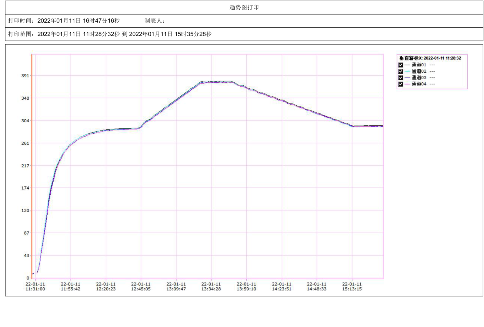 Central temperature detector temperature recording curve