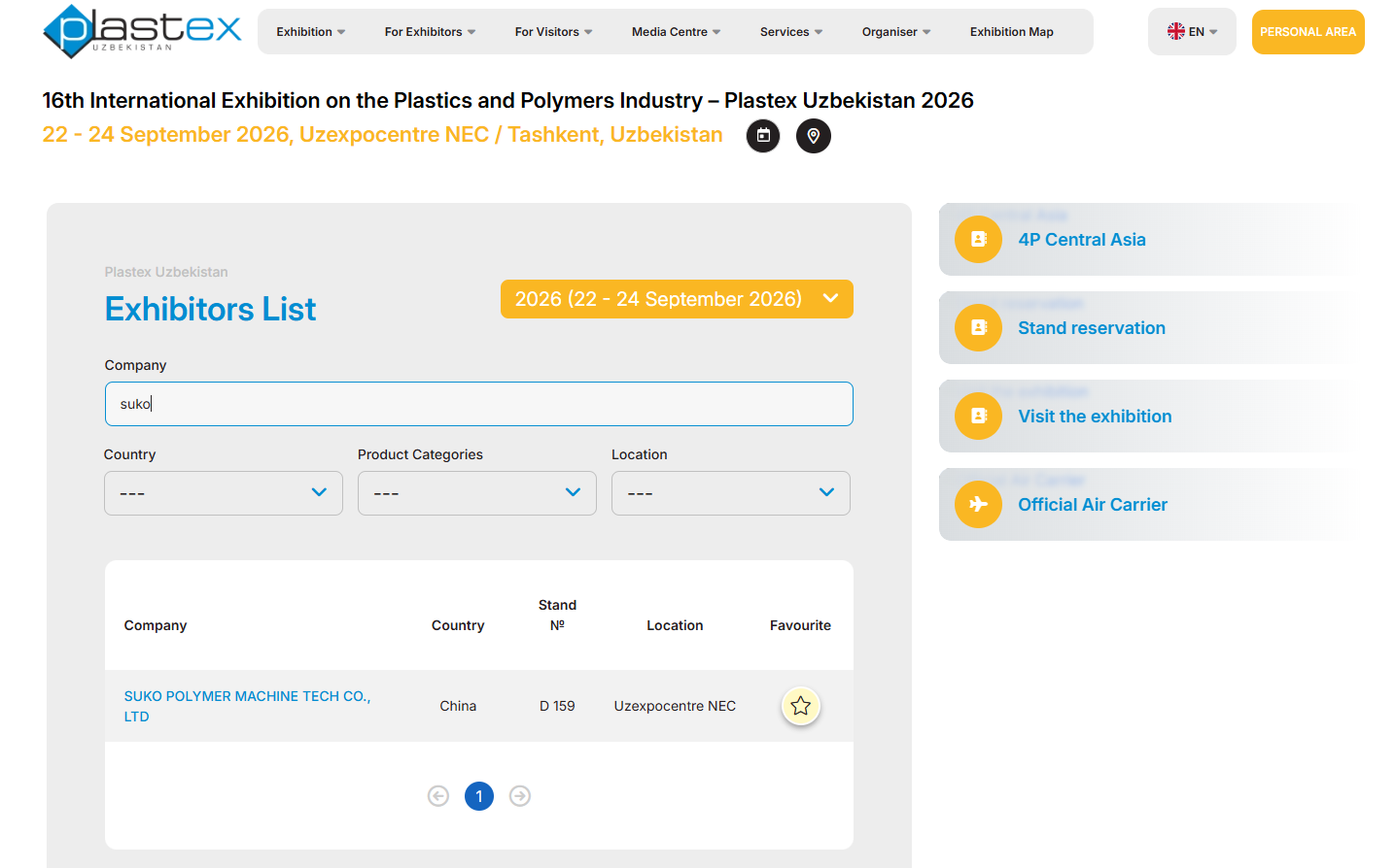 Visit SUKO at Plastex Uzbekistan 2026 – Stand D159